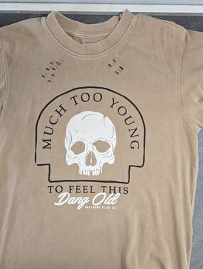 Dang Old Graphic Tee in Tan - Much Too Young Skull Design